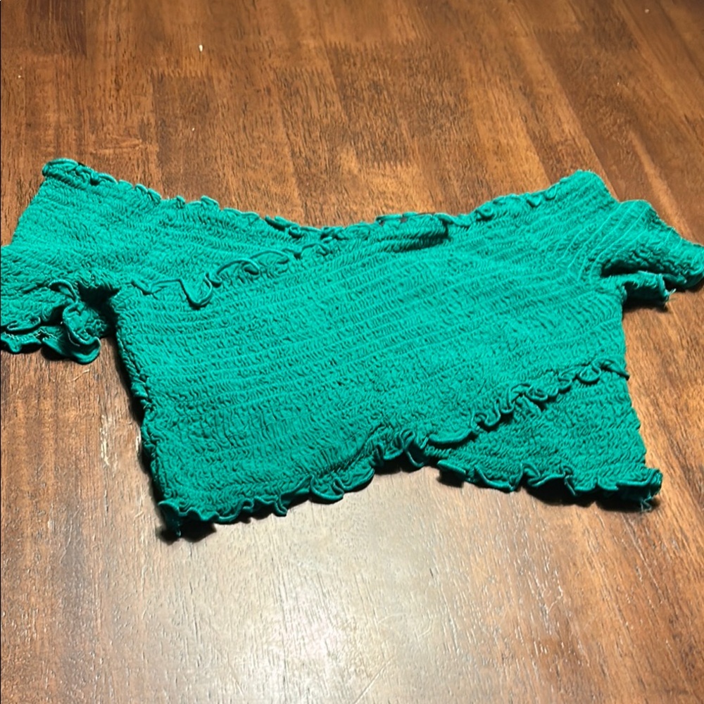 Green Ruffled Off-Shoulder Top